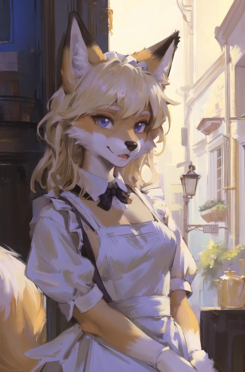 00033-249805461-absurdres, highres, ultra detailed, masterpiece, sharp shading,portrait, _fox furry girl,kid,maid dress,(white apron_1.2),oil pa.png